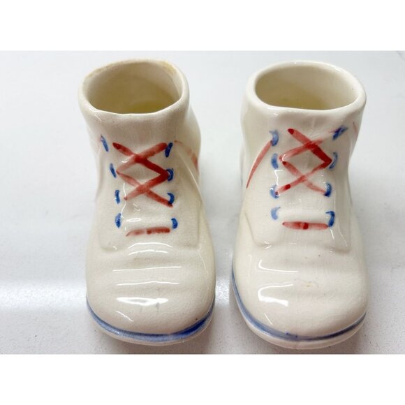 Pair of Vintage 1950's Baby Booties Ceramic Pottery Decor in White - Picture 5 of 7
